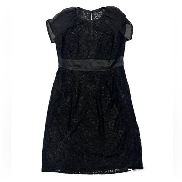 Laundry by Shelli Segal Black Lace Gothic Cocktail Dress Chiffon Sleeves Size 10 - Picture 8 of 10